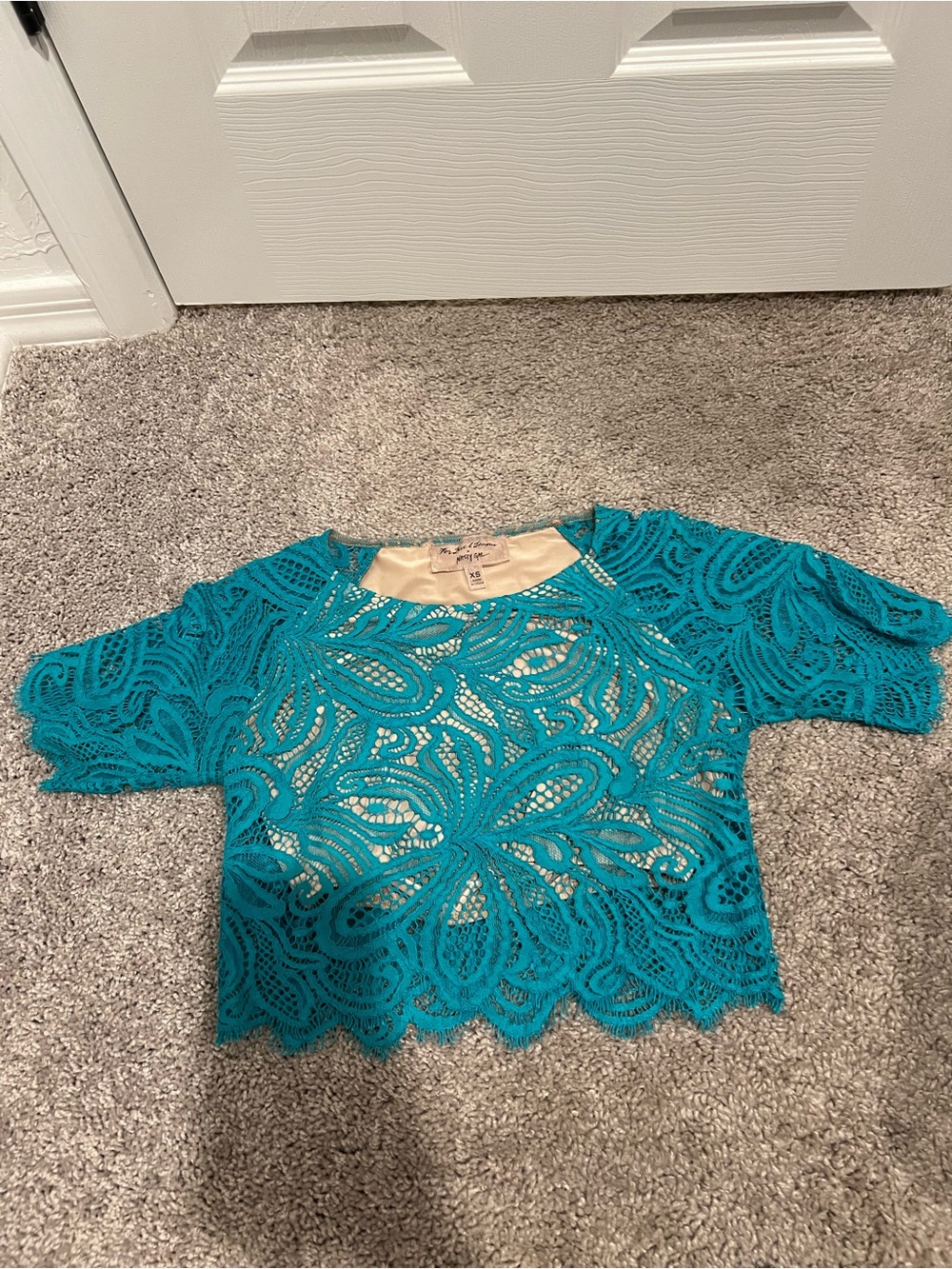 For Love And Lemons Teal Lace Overlay Crop Top